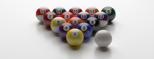 Billiard balls set against white background 3d illustration