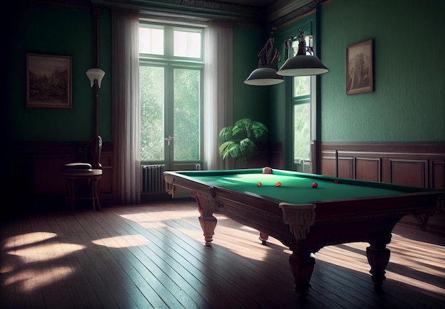 Billiard table in the room