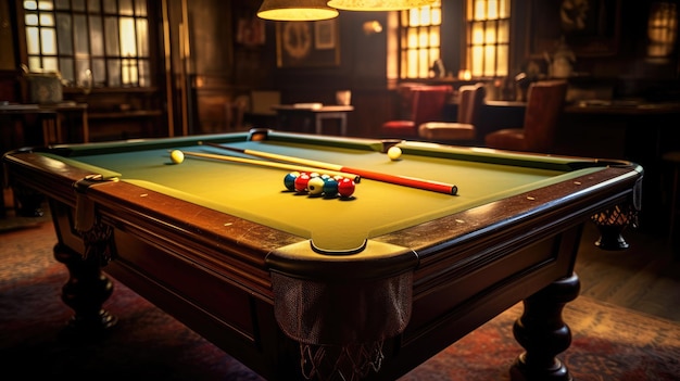 Billiard Table standing in the retro room Created With Generative AI Technology