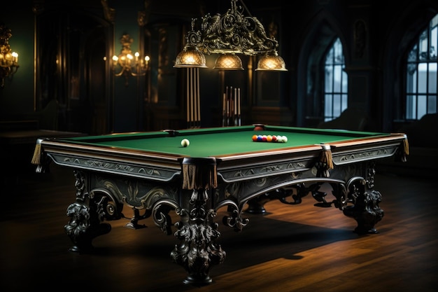 Billiard table with balls