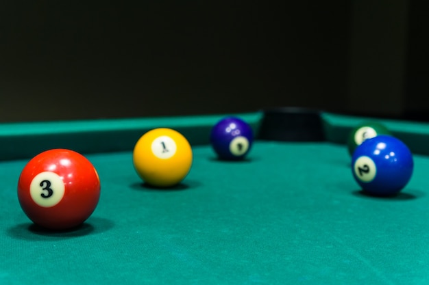 Billiard table with colorful balls