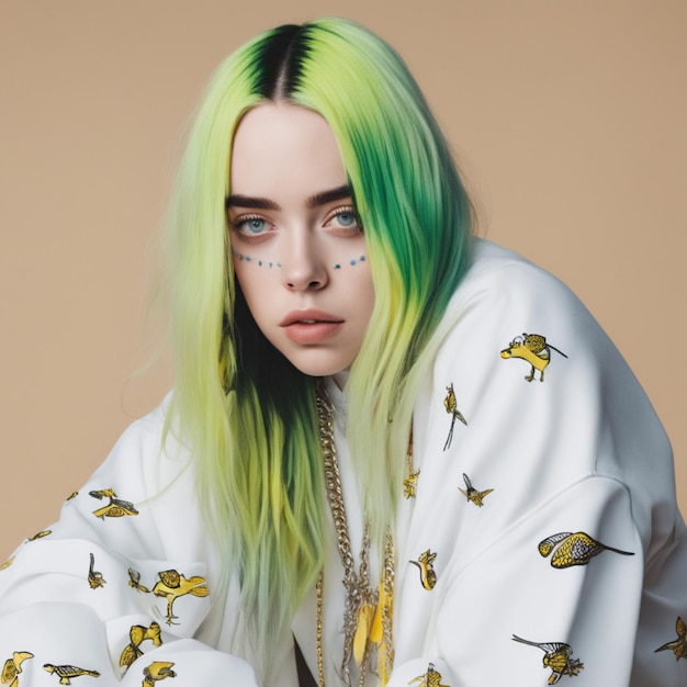 Premium Photo | Billie Eilish with a green hairs