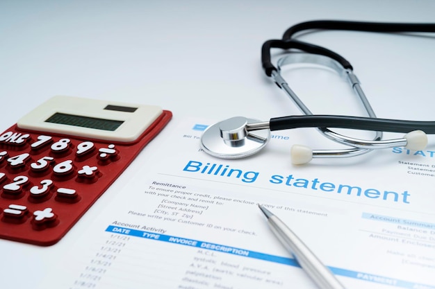 Billing statement for for medical service in doctor's office background