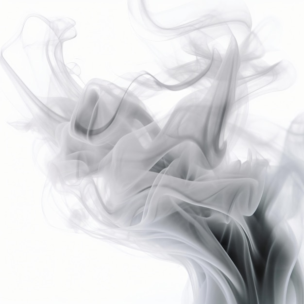 Billowing cloud of gray smoke gracefully floats against a pristine white backdrop