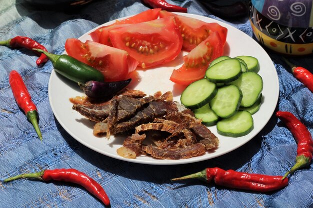 Biltong south african dried meat with veggies