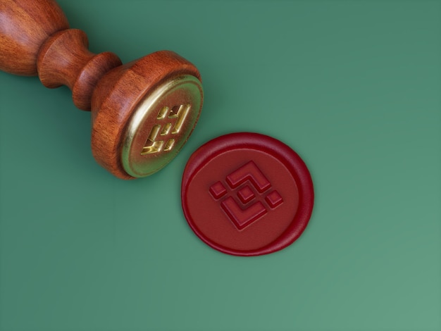 Binance Crypto Signature Royal goedgekeurde officiële lakzegel 3D illustratie