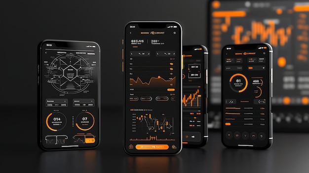 Binance Cryptocurrency Trading Mobile Layout met zwarte en creatieve idee app achtergrond ontwerpen