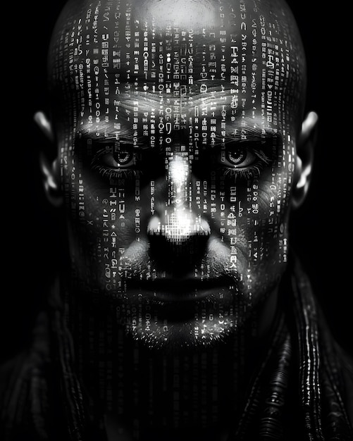 Binary Aesthetics Monochromatic Face and Code