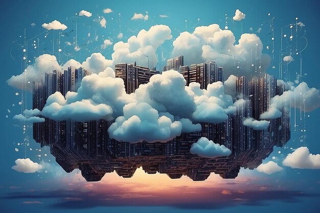 Photo binary cloud computing concept illustration
