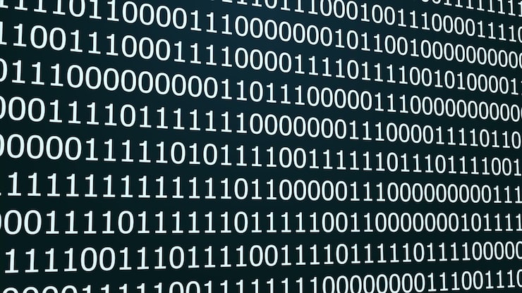 Photo binary code data steam a stream of binary matrix code on the screen numbers of the computer matrix