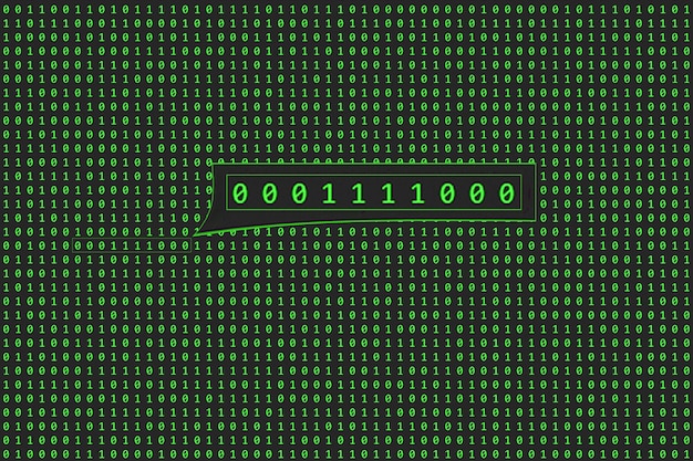 Photo binary code green numbers dark screen matrix on the background binary programming code green numbers zero and one