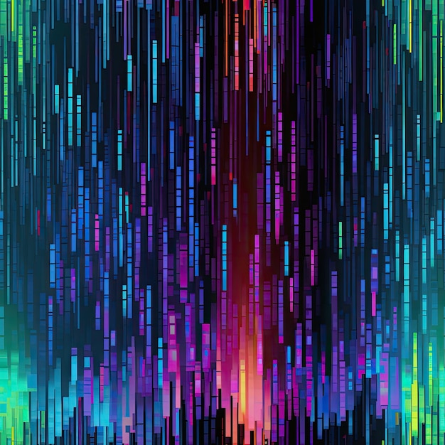 Photo binary code waterfall with vibrant hues