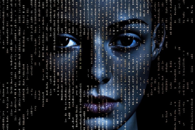 A binary code with human face shape on dark background Generative AI AIG27