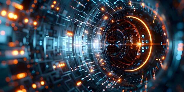 binary engine core topview with flowing code concept technology binary code programming engineering topview