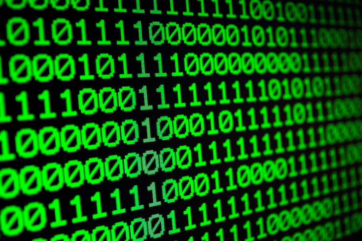 Photo 二進制矩陣電腦數據代碼無縫背景. 編程的二進制代碼