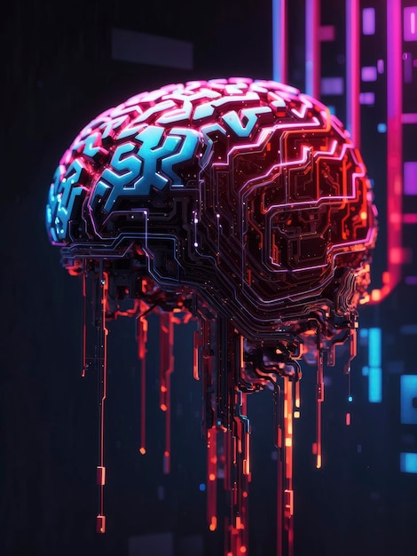 a binary neon codes dripping human brain