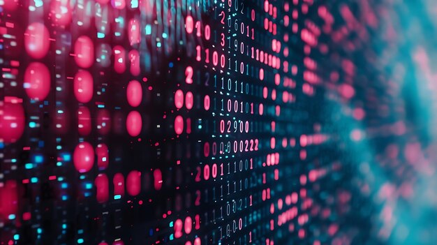 binary number system bits binary numbers on an lcd display abstract wide background generative ai