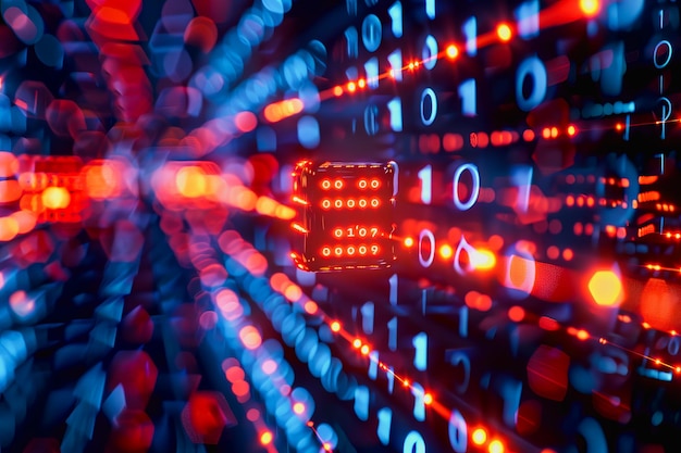 Photo binary numeric data transmission chain of nodes connected in a network form p2p connection