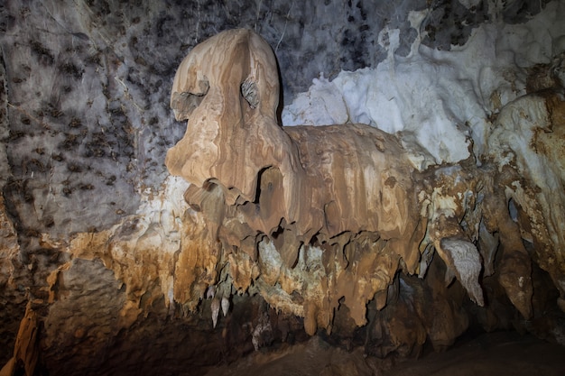 Binnen de grot in de natuur niemand met stalagmieten en stalactieten in Thailand.