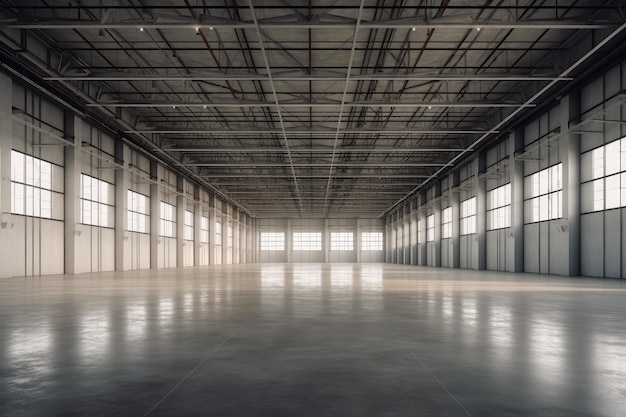 Binnen in de supergrote lege fabriek