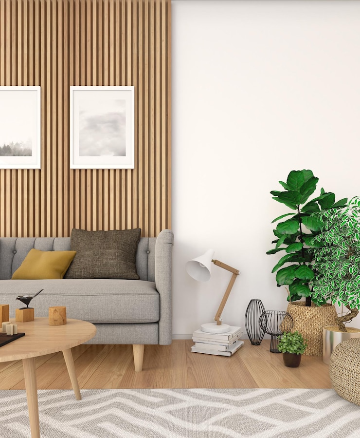 Foto binnenaanzicht van een gezellige woonkamer met een bank en kussens op een zonnige dag of je nu werkt als ontwerper of een kunstliefhebber bent, deze afbeelding kan heel nuttig voor je zijn geef je designobjecten een ruimte