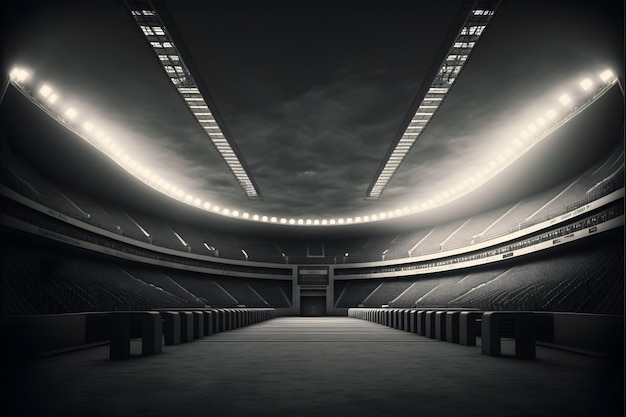 Binnenaanzicht van een verlicht voetbalstadion voor een spel Neuraal netwerk gegenereerde kunst