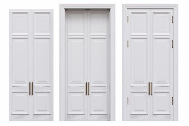 Foto binnendeuren geïsoleerd op witte achtergrond interieur meubelen 3d illustratie cg renderen