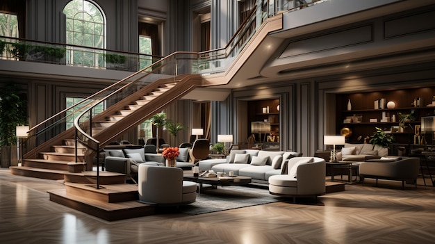 Binnenlands ontwerp van moderne trap in villa Generative Ai