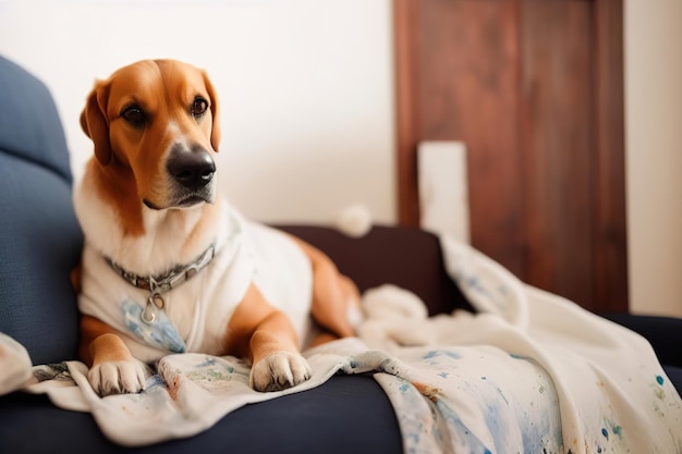 Binnenlandse hond labrador ligt op de bank Generatieve AI