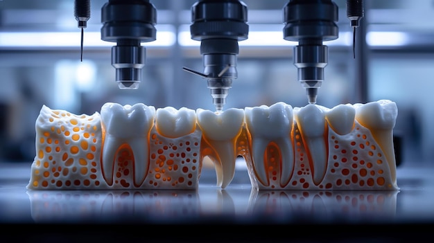 Bio-engineered 3d-printer produceert menselijke tanden implantatie futuristische technologie