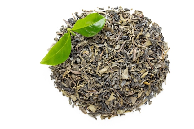 Bio green tea leaf isolated on white background