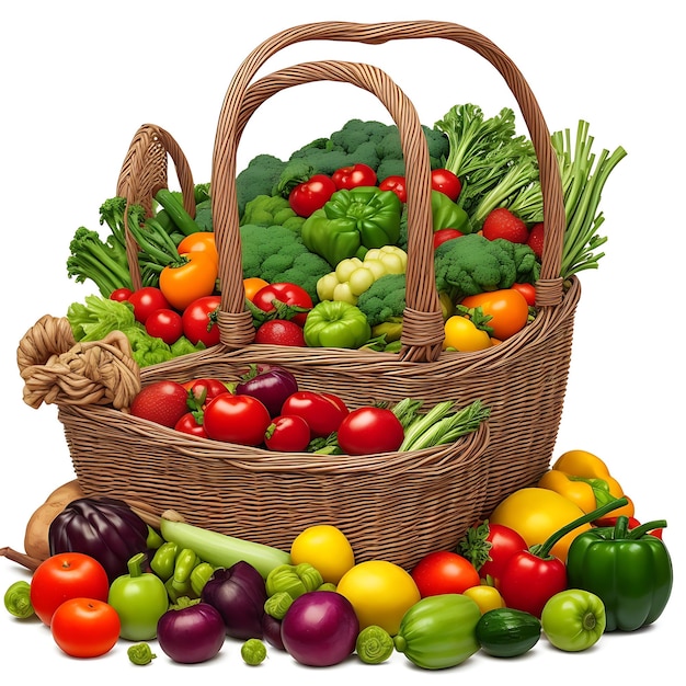 Foto bio-groenten en -fruit in een korf van vlecht