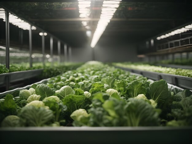 Bio-hydroponische groenteboerderij in de ochtend foto