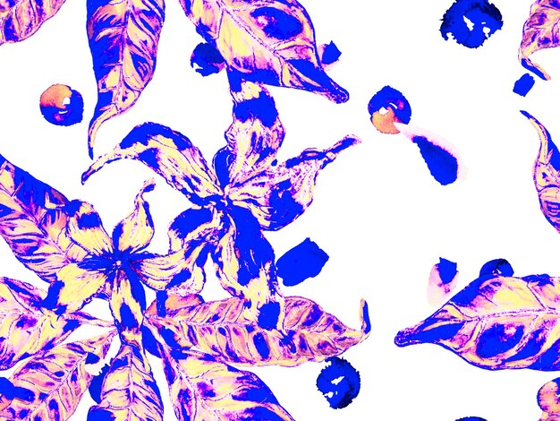 Photo bio jasmin seamless pattern. watercolor citrus orange blooming flowers and leaves. floral ayurveda pattern. proton purple vibrant sakura and jasmine print. summer vintage background.
