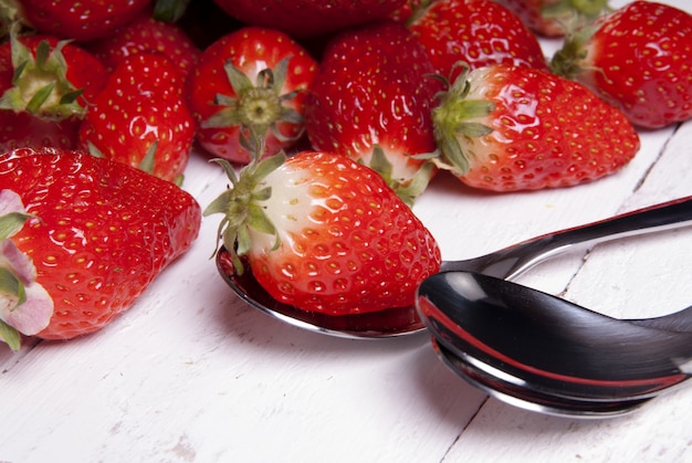 Bio strawberries on a table.