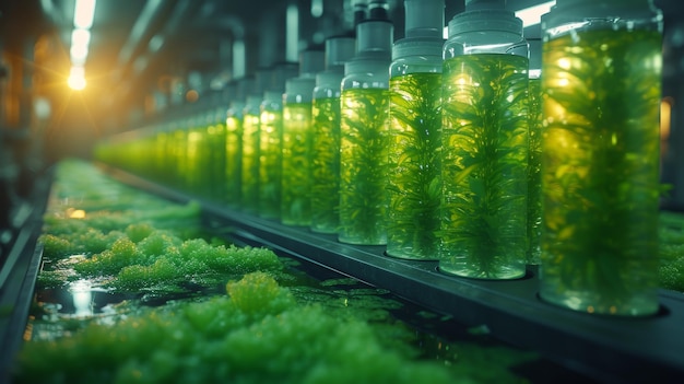 Biobrandstofindustrieproject onderzoek naar algen in industriële laboratoria voor geneeskunde fotobioreactor gebruikt in algenbrandstoflaboratorium project biobrandstofindustrie