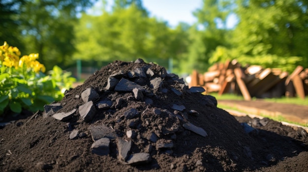 Biochar in a Garden Enhancing Soil Carbon for Improved Agricultural Productivity AI Generated