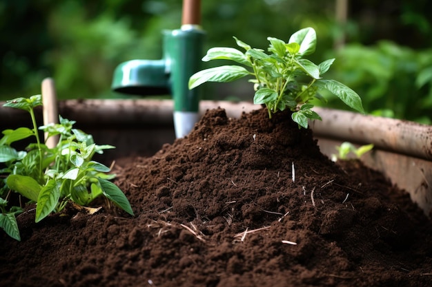 Photo biodegradable kitchen waste and soil create organic compost