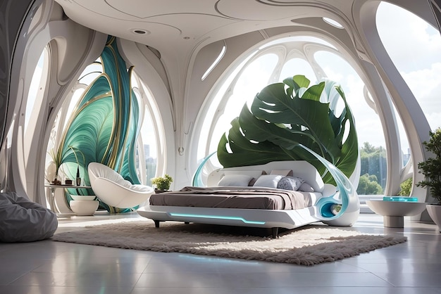 Bioengineered Elegance Craft a Futuristic Bedroom with Living Organism Decor