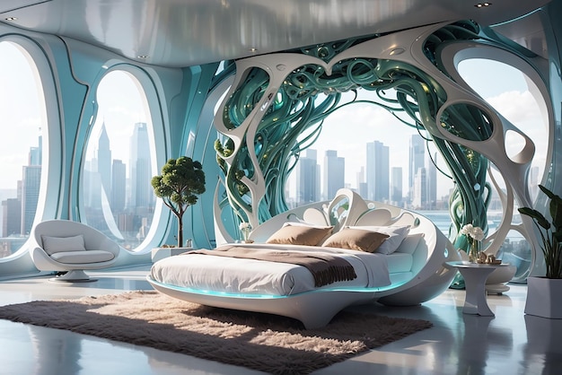Биоинженерная элегантность: футуристическая спальня с декором из живых организмов