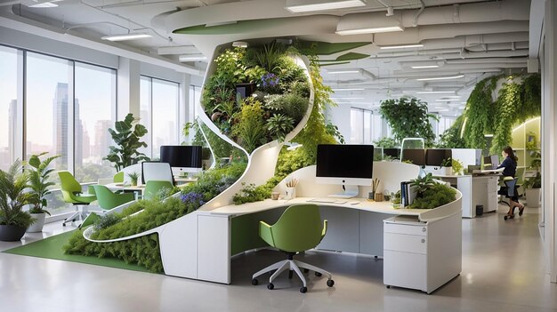 Bioengineered workspace with living walls and oxygenproducing furniture