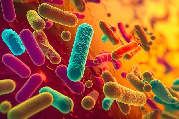 Биопленка устойчивых к антибиотикам бактерий крупным планом Палочковидные и сферические бактерии