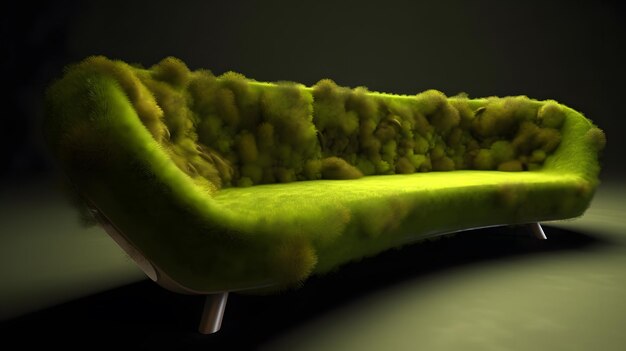 Bioinspired furniture design with green moss landscape and avocado armchair in 3ds max rendered conceptual scene