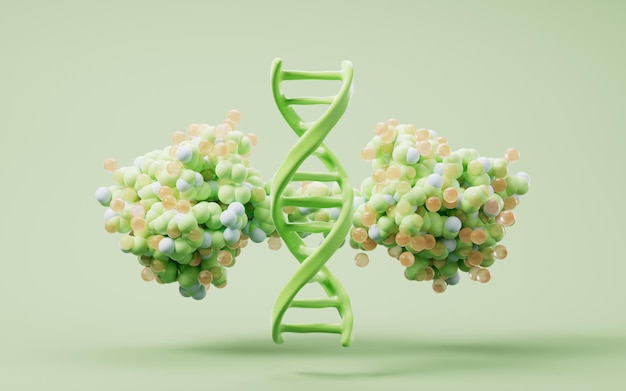 biological dna and organic protein structure 3d rendering