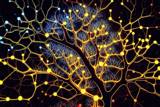 Foto sfondo di rete neurale biologica con strati di neuroni collegati tra loro simbolo di brainstorming di intelligenza artificiale e background medico