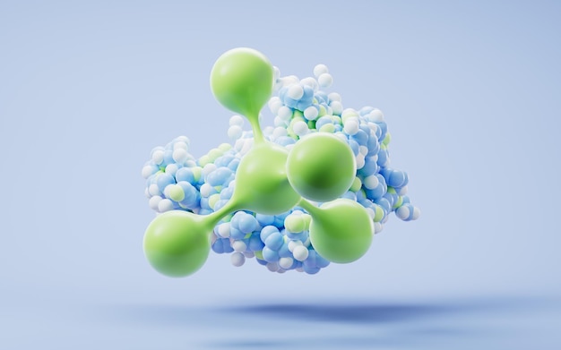 Biological organic protein structure and molecules 3d rendering
