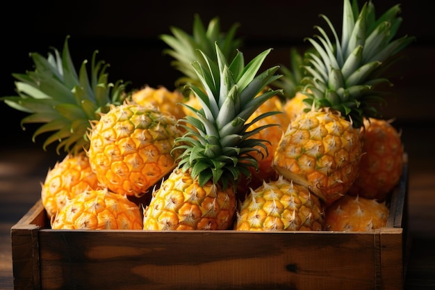 Biologische ananas in een houten kist