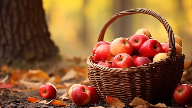 Biologische appels in mand in zomergras Verse appels in de natuur