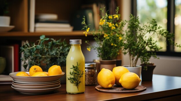 Biologische citroen op de minimalistische keukentafel