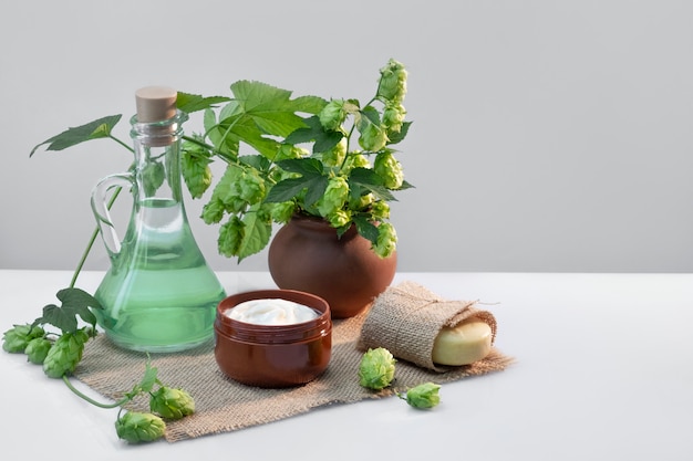 Biologische cosmetica, natuurlijke handgemaakte cosmetica gemaakt van hop.